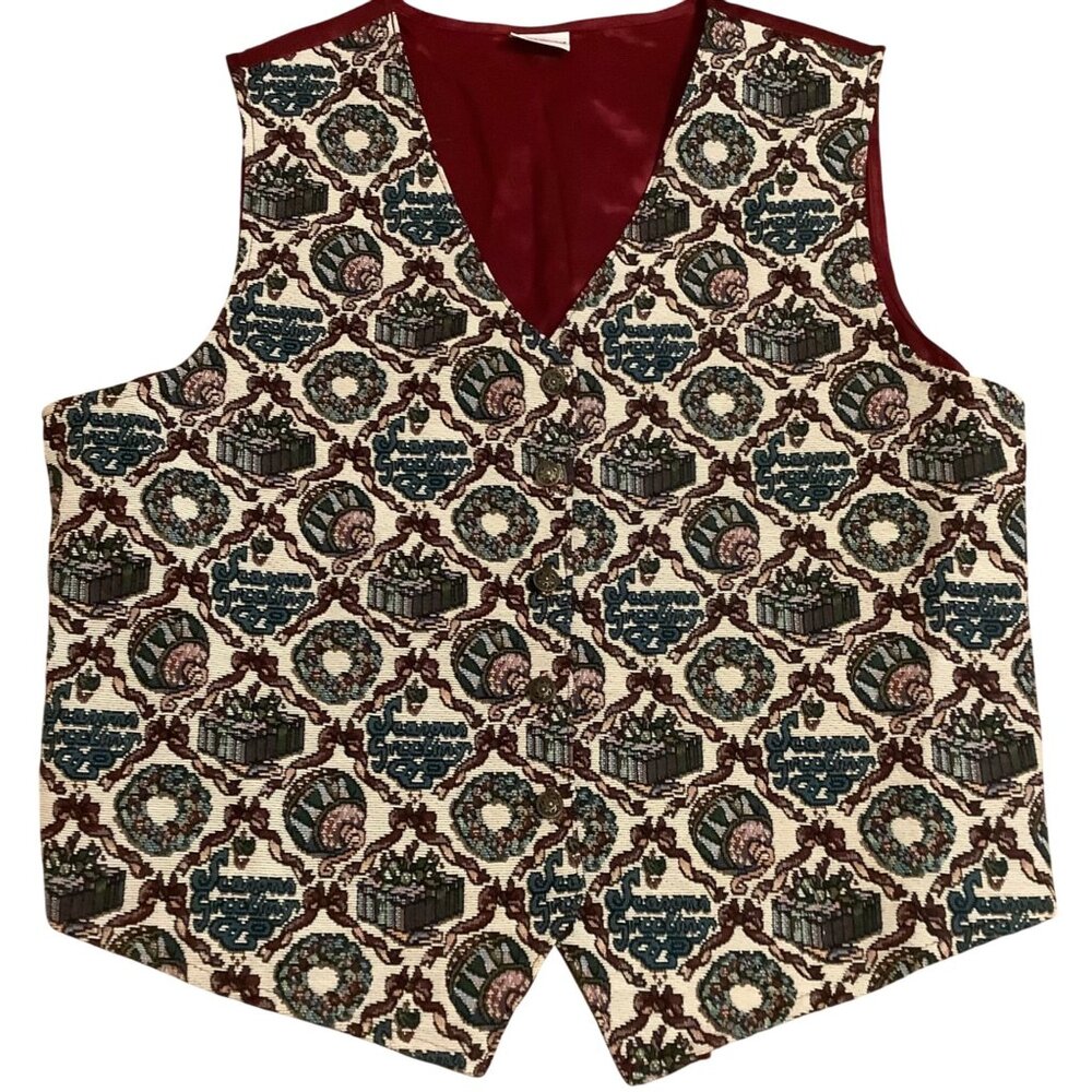 VTG Bobbie Brooks Christmas Vest Needlepoint Tapestry Red Lining Womens L -Read